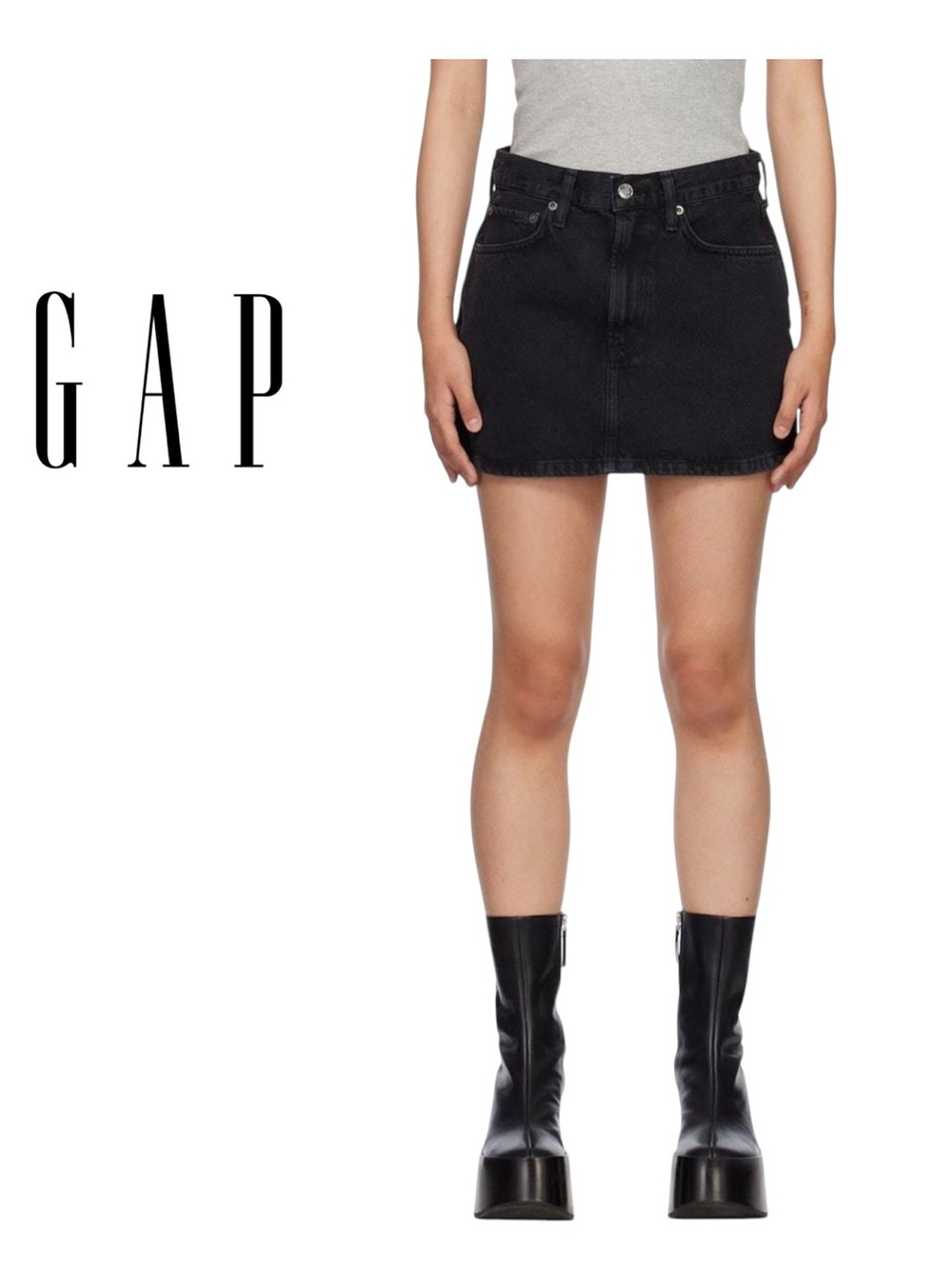 GAP Black Denim Wool Mini Skirt Size 2 XS Five-Pocket Lined Fall Winter